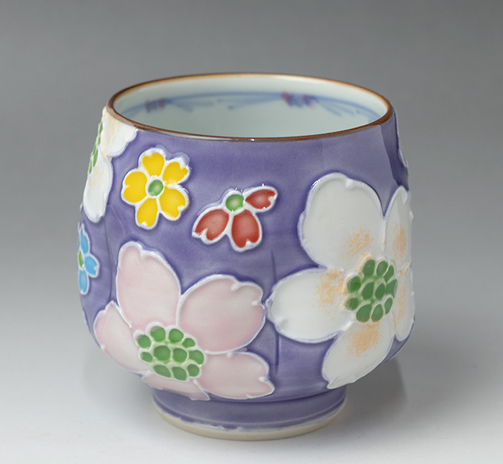 Kyoyaki Icchin sakura design teacup (purple) from Shouhou kiln 200ml