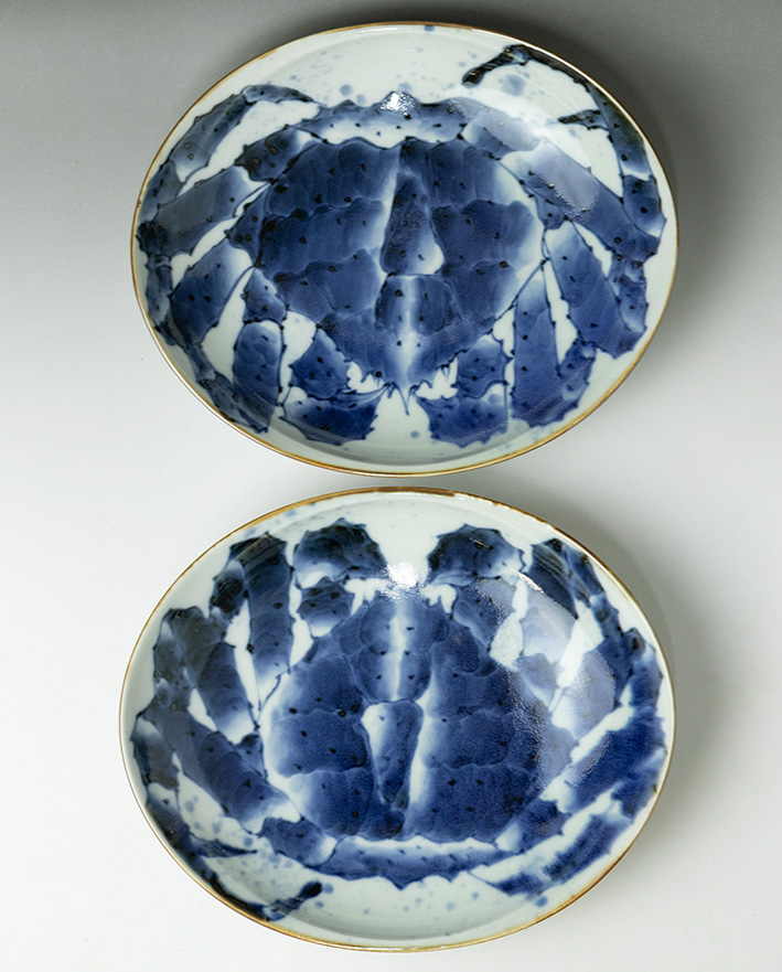 Handpainted Crab Design Oval Bowl-top view