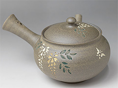 Yakishime wisteria teapot by Seiho